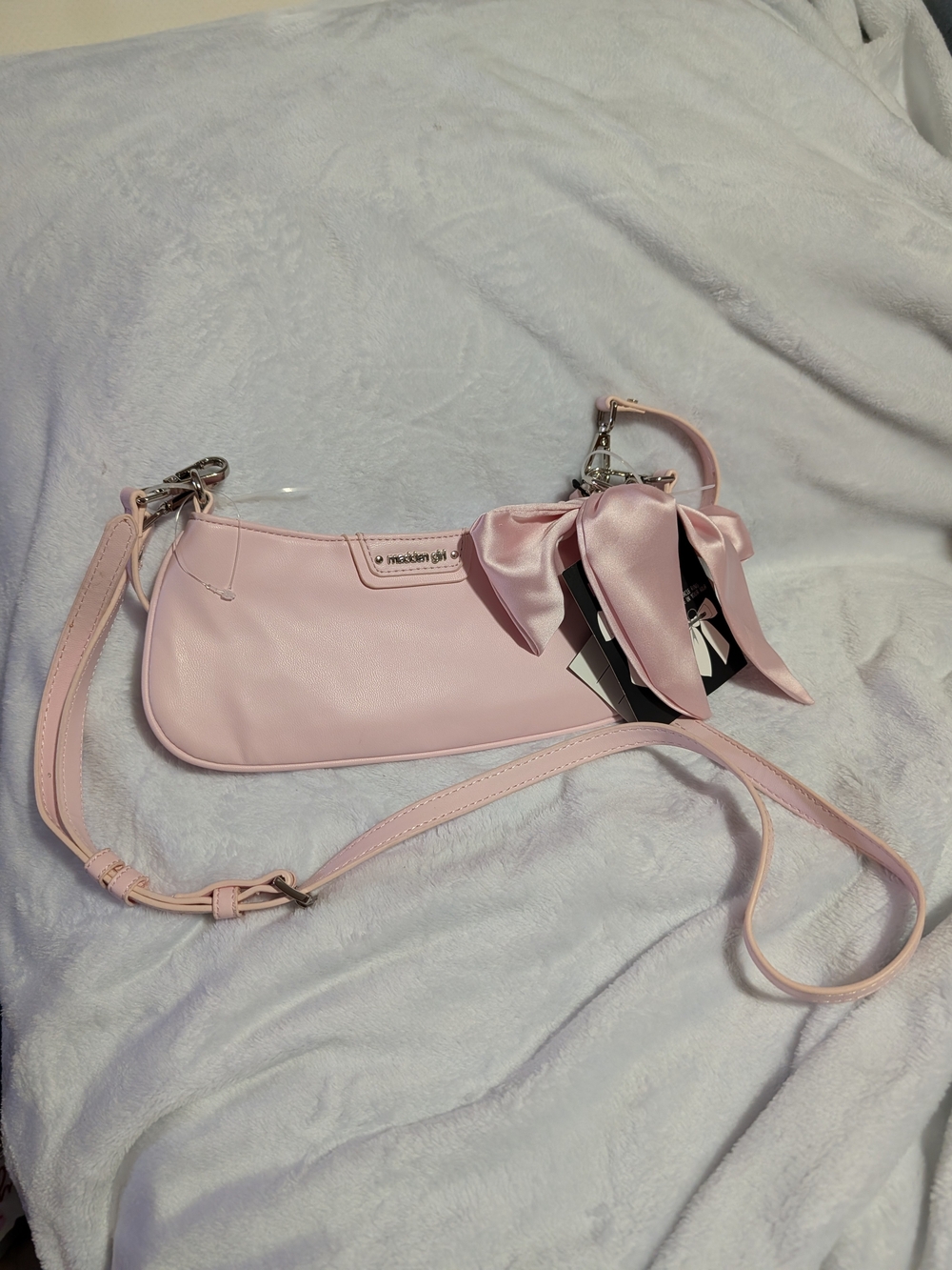 Madden Girl Pink Vegan Leather Crossbody Shoulder Bag with Bow Hair Clip